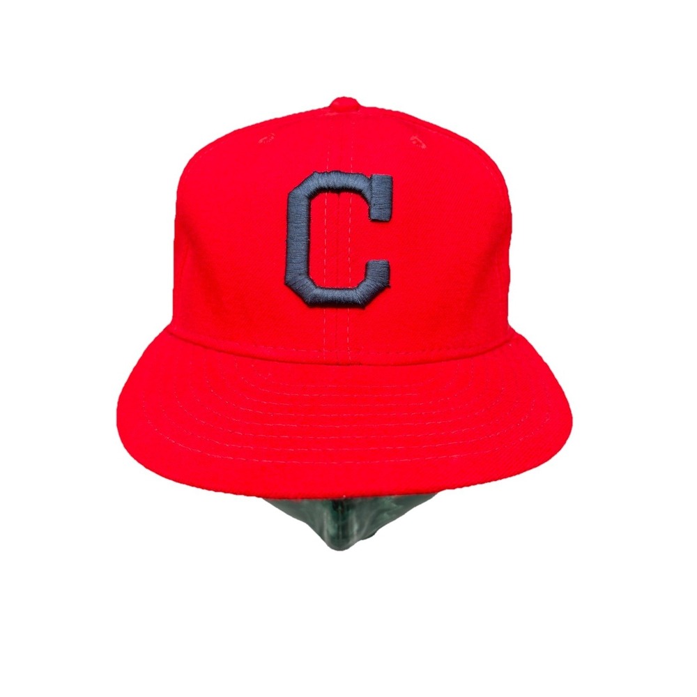 New Era Cleveland‎ Indians MLB Hat Mens 7 1/2 Red Excellent Fitted Wool Cap